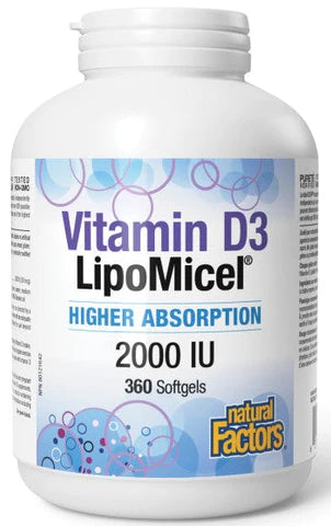 Natural Factors - Vitamin D3 2000IU LipoMicel (360 Softgels)