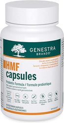 A bottle of Genestra HMF Probiotic Formula capsules with 60 capsules per bottle.