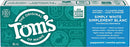 Packaging of Tom's of Maine Simply White Flouride-Free Toothpaste in peppermint flavor, with a green and white color scheme.