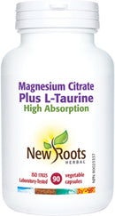 New Roots Magnesium Citrate Plus L-Taurine 90 Vegetable Capsules – High Absorption Formula for Muscle, Bone, and Nervous System Support