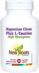 New Roots Magnesium Citrate Plus L-Taurine 180 Vegetable Capsules – Non-GMO and Gluten-Free Supplement for Cardiovascular and Emotional Well-Being