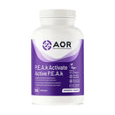AOR P.E.A.k Activate 400 mg – 90 capsules bottle, featuring a white container with a purple label, designed to support pain relief and inflammation management with Palmitoylethanolamide (PEA) supplement.