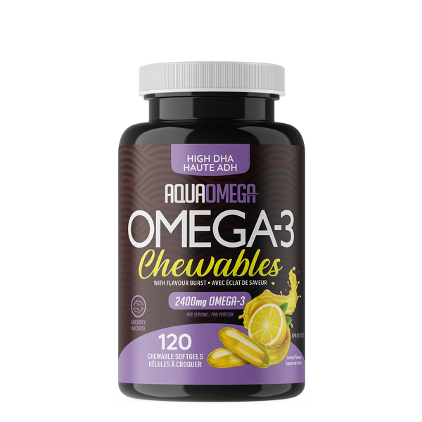 AquaOmega Omega-3 Chewables High DHA 2400 mg - Lemon (120 Chewable Softgels)