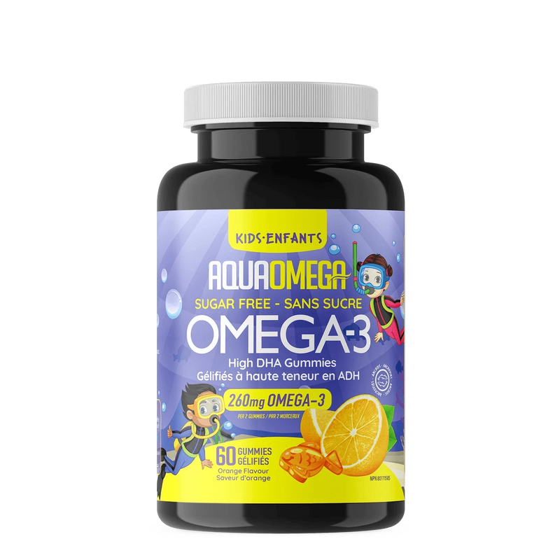 AquaOmega Kids Omega-3 Sugar Free High DHA 260 mg - Orange (60 Gummies)