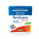 Box of Boiron Arnicare Sport 33 Tablets in three tubes with natural lemon flavor, homeopathic medicine for muscular fatigue, muscle cramps, and muscle aches.