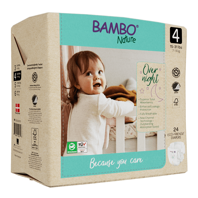 Bambo Nature Overnight Baby Diapers 7-14 kg Size 4 (24 Diapers)