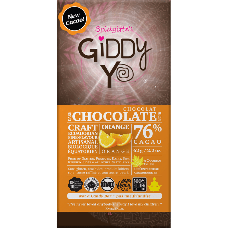 Bridgitte's Giddy Yo 76% Cacao Dark Chocolate Bars - Orange Image 2