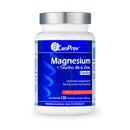 Bottle of CanPrev Magnesium + Taurine, B6 & Zinc Cardio supplement, 120 vegetable capsules for cardiovascular health support.