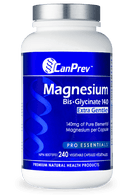 Close-up of Canprev Magnesium Bis-Glycinate 140 Extra Gentle VCaps, a supplement designed for optimal absorption and digestive comfort.