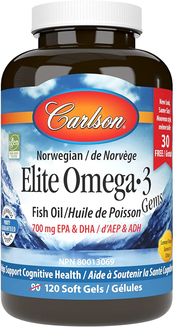 Carlson Elite Omega-3 1250 mg - Lemon BONUS SIZE 120 Softgels Image 1
