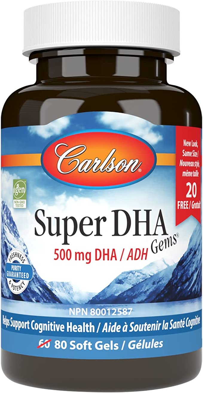 Carlson Laboratories Super DHA 500 mg BONUS SIZE 80 Softgels Image 1