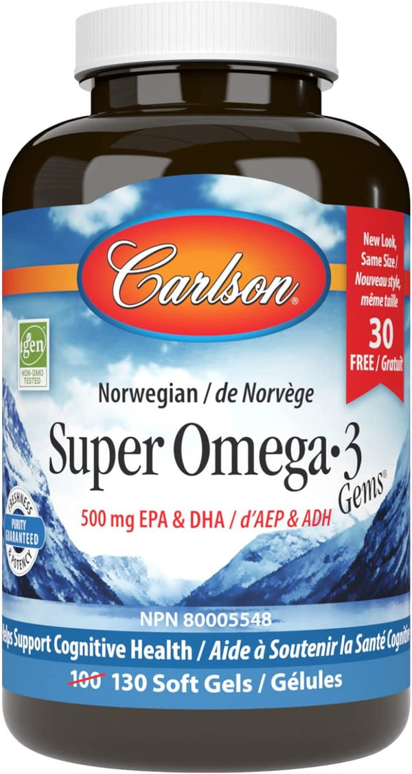 Carlson Laboratories Super Omega-3 500 mg BONUS SIZE 130 Softgels Image 1