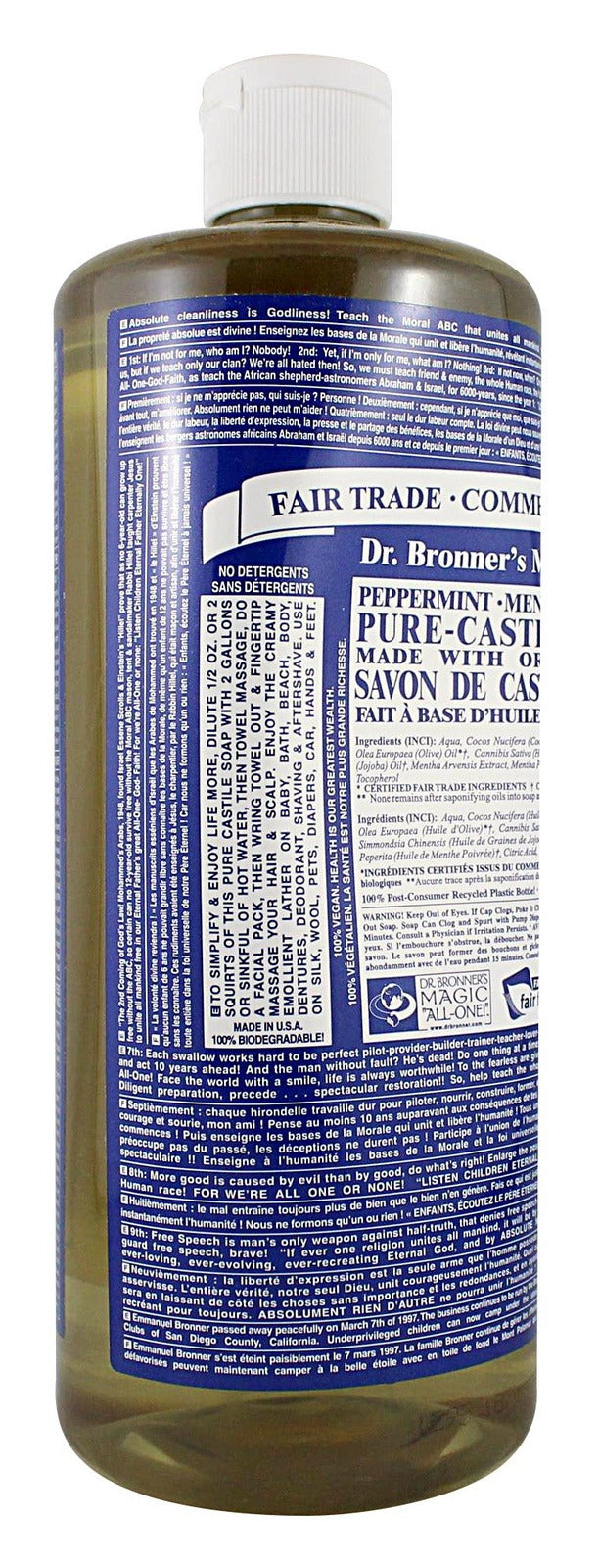 Dr. Bronner's 18-in-1 Pure-Castile Soap - Hemp Peppermint Image 3