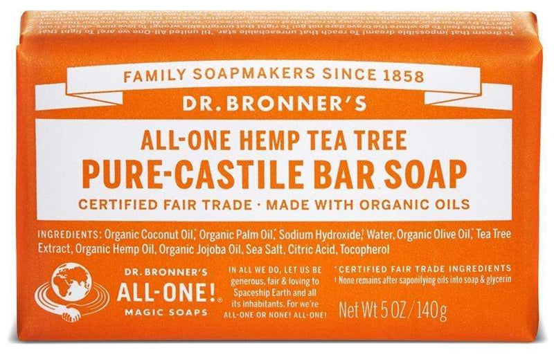 Dr. Bronner's All-One Pure-Castile Bar Soap - Hemp Tea Tree Image 2