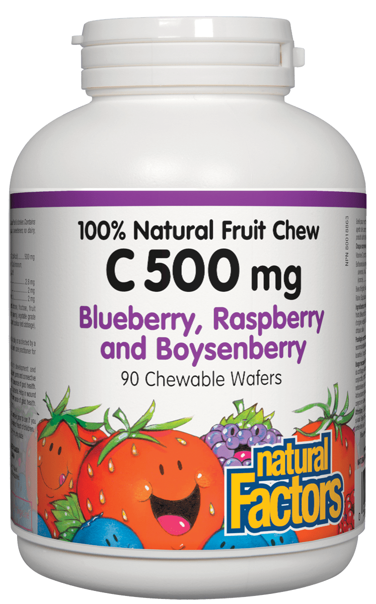 Factors C Natural Fruit Chews 500 mg - Blueberry, Raspberry & Boysenberry Chewable Wafers Image 1
