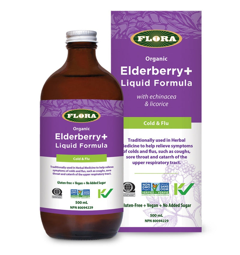 Flora Organic Elderberry+ Liquid Formula Cold & Flu 500 mL Image 1