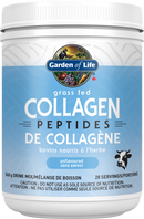 Garden of Life Grass Fed Collagen Peptides - Unflavored (560 g) - A container of unflavored collagen peptides sourced from grass-fed cows, designed to support skin, hair, and joint health. The label features a clean design with natural colors, showcasing the product's commitment to high-quality, pasture-raised collagen with no added flavors or artificial ingredients.