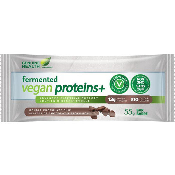 Genuine Health Fermented Vegan Proteins+ Double Chocolate Chip Bar Image 1