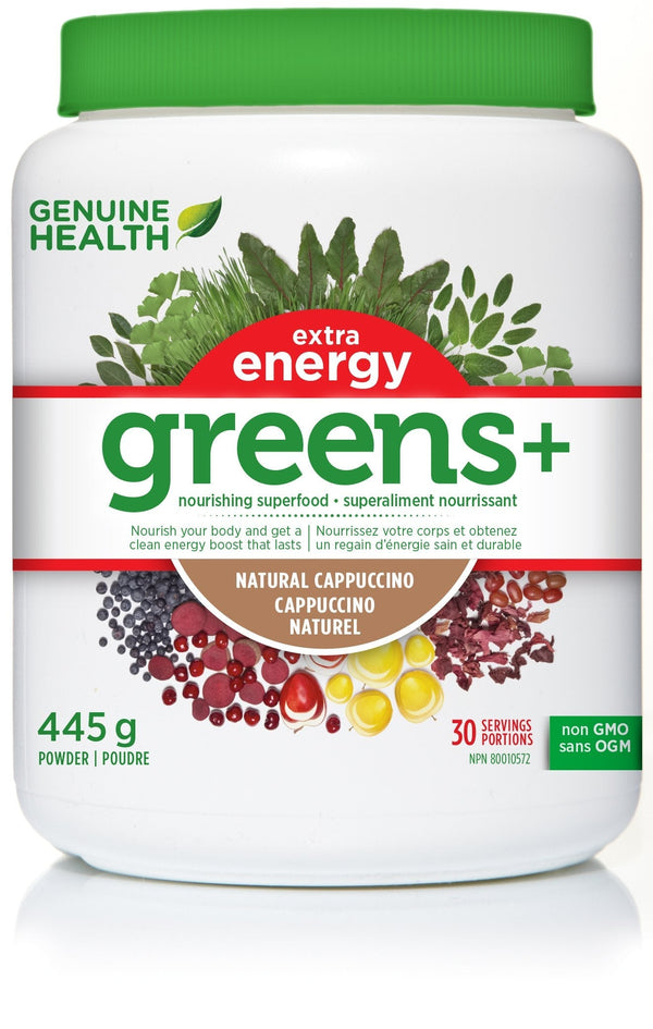 Genuine Health Greens+ Extra Energy - Natural Cappuccino 445 g Image 1
