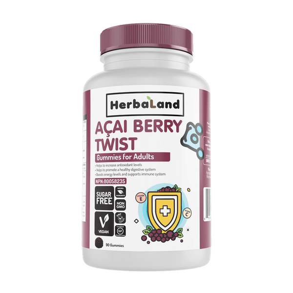 HerbaLand Acai Berry Twist Sugar-Free for Adults - Blueberry 90 Gummies Image 1