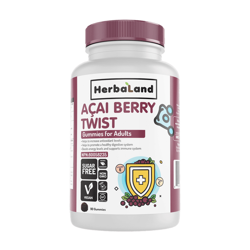 HerbaLand Acai Berry Twist Sugar-Free for Adults - Blueberry 90 Gummies Image 1