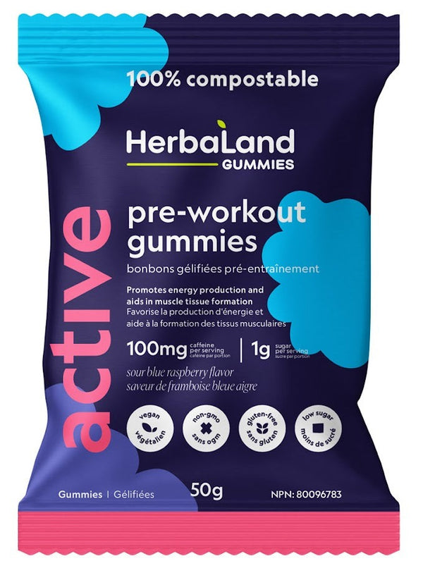 HerbaLand Active Pre-Workout Gummies - Sour Blue Raspberry Image 1