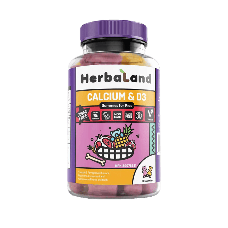 HerbaLand Calcium D3 Sugar-Free for Kids - Pineapple & Pomegranate 90 Gummies Image 1