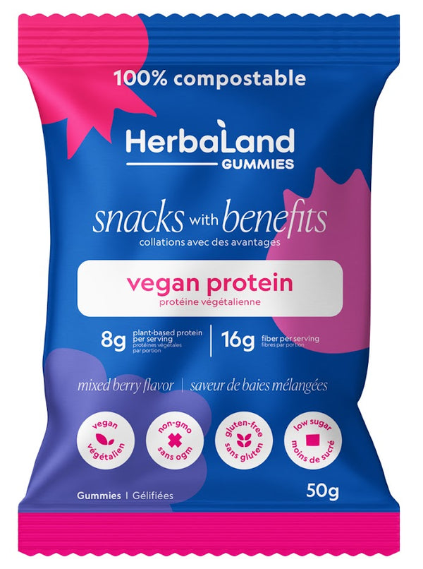 HerbaLand Snacks with Benefits Vegan Protein Gummies - Mixed Berry Image 1