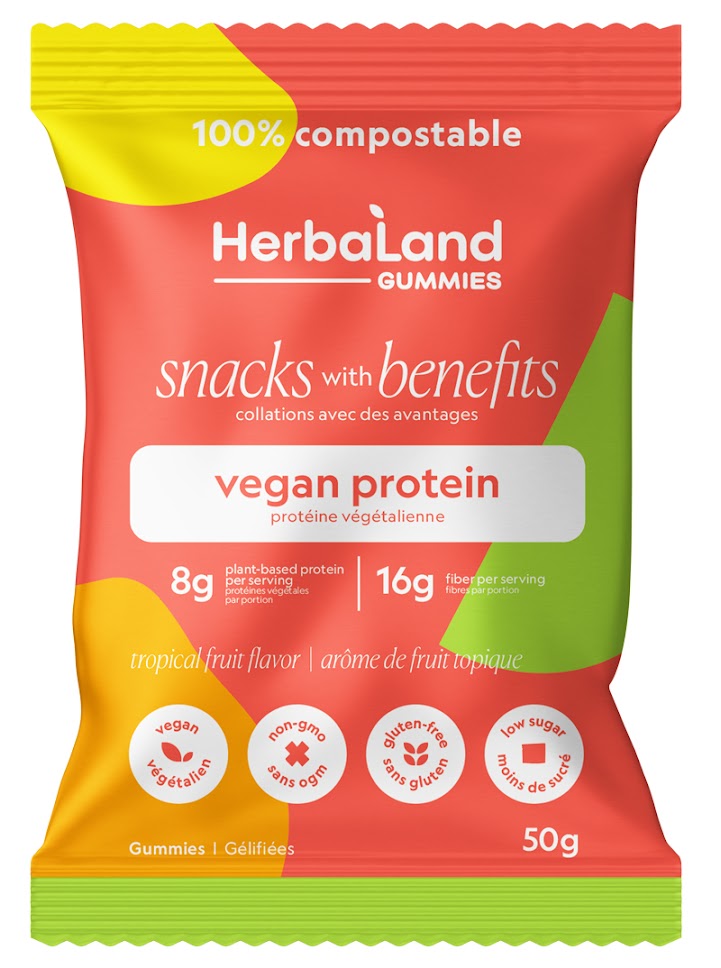 HerbaLand Snacks with Benefits Vegan Protein Gummies - Tropical Fruit Image 1