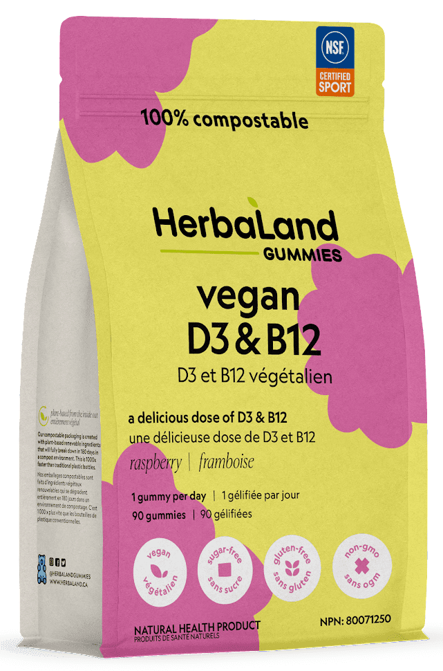 HerbaLand Vegan D3 & B12 - Raspberry 90 Gummies Image 1