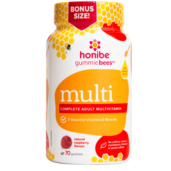Honibe Gummiebees Multi Complete Adult Multivitamin - Natural Raspberry 70 Gummies Image 1