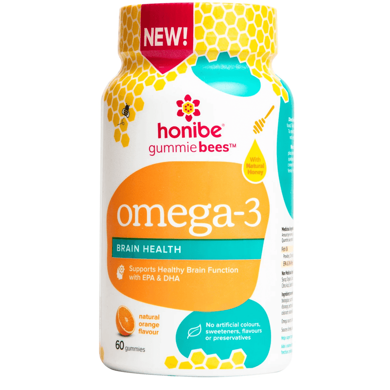 Honibe Gummiebees Omega-3 Brain Health - Natural Orange 60 Gummies Image 1