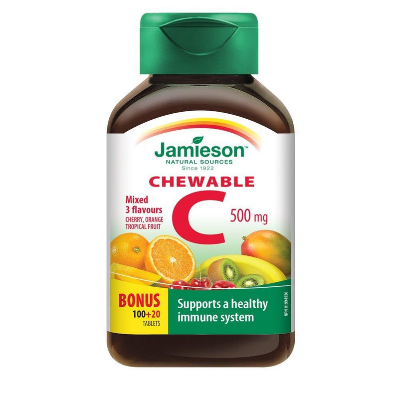 Jamieson Chewable C 500 mg - Cherry, Orange & Tropical Fruit 120 Tablets Image 1