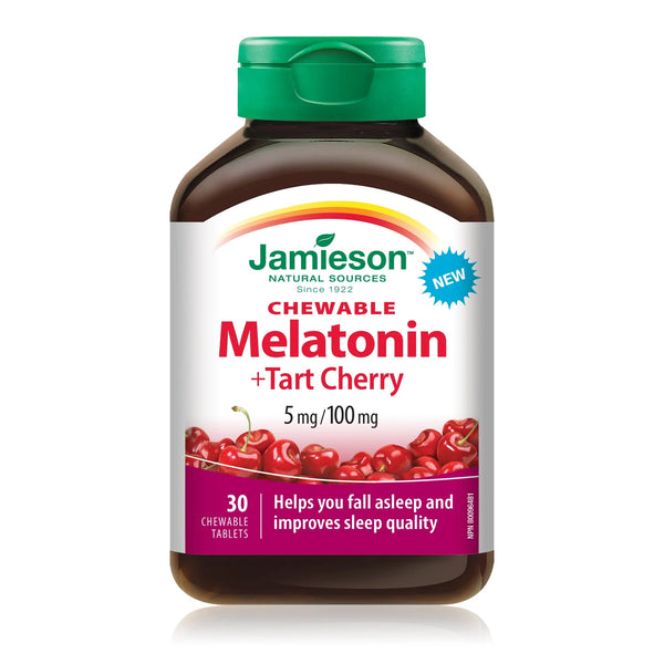 Jamieson Chewable Melatonin + Tart Cherry 5 mg/100 mg 30 Tablets Image 1