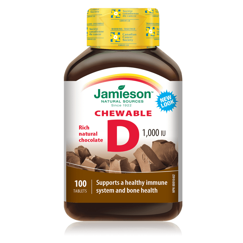Jamieson Chewable Vitamin D3 1000 IU - Rich Natural Chocolate 100 Tablets Image 1
