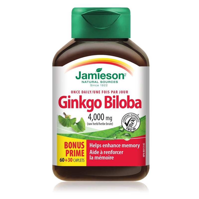Jamieson Ginkgo Biloba 4000 mg BONUS SIZE 90 Caplets Image 1