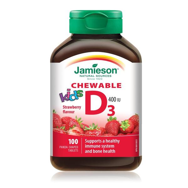 Jamieson Kids Vitamin D 400 IU - Strawberry 100 Chewable Tablets Image 1