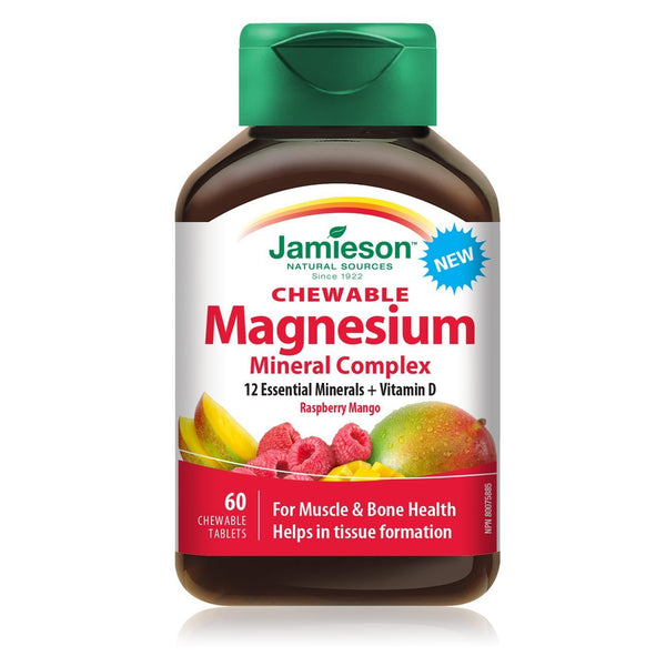 Jamieson Magnesium Mineral Complex - Raspberry Mango 60 Chewable Tablets Image 1