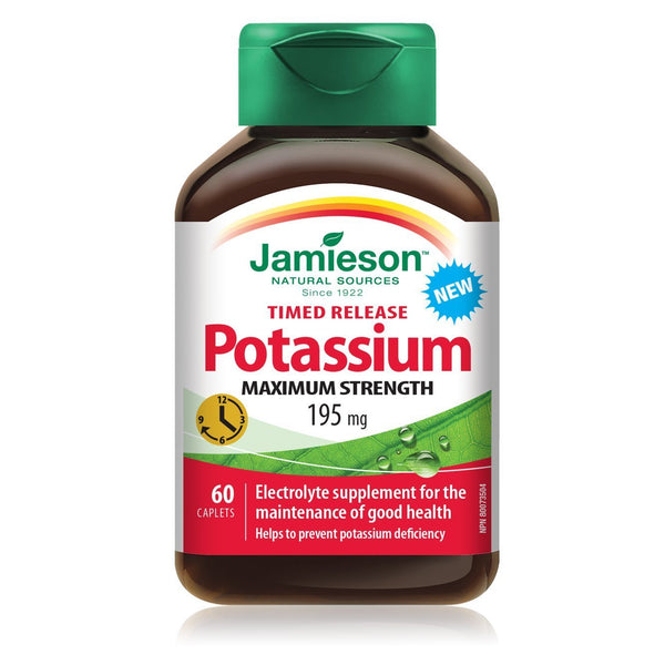 Jamieson Potassium Timed Release Maximum Strength 195 mg 60 Caplets Image 1