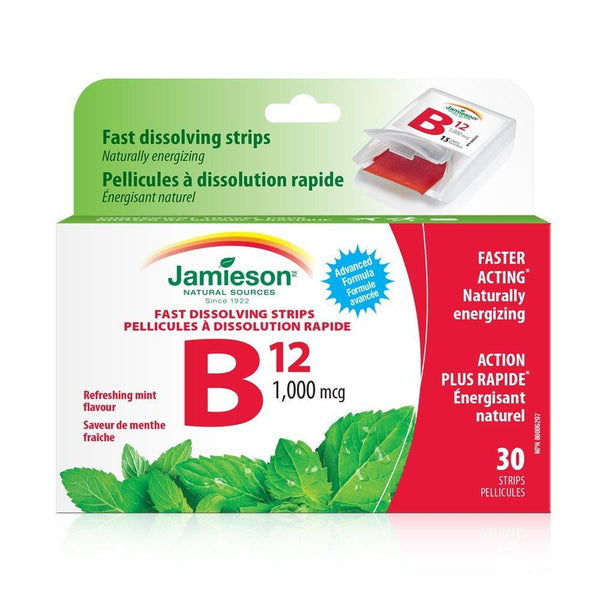 Jamieson Vitamin B12 1000 mcg Fast Dissolving - Refreshing Mint 30 Strips Image 1