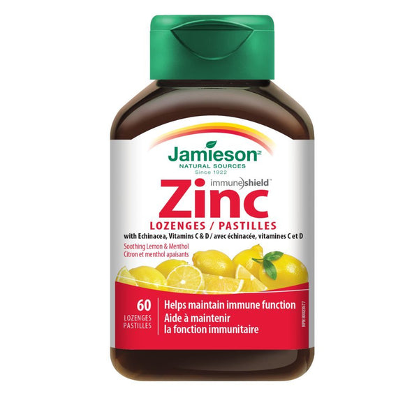 Jamieson Zinc with Echinacea, Vitamin C D - Soothing Lemon & Menthol 60 Lozenges Image 1
