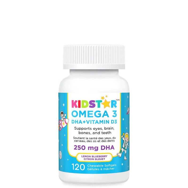 KidStar Nutrients Omega 3 DHA + Vitamin D3 - Lemon Bluberry 120 Chewable Softgels Image 1