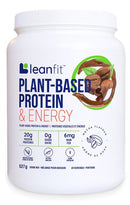 Leanfit Mocha protein powder tub – plant-based energy and protein blend, 527g