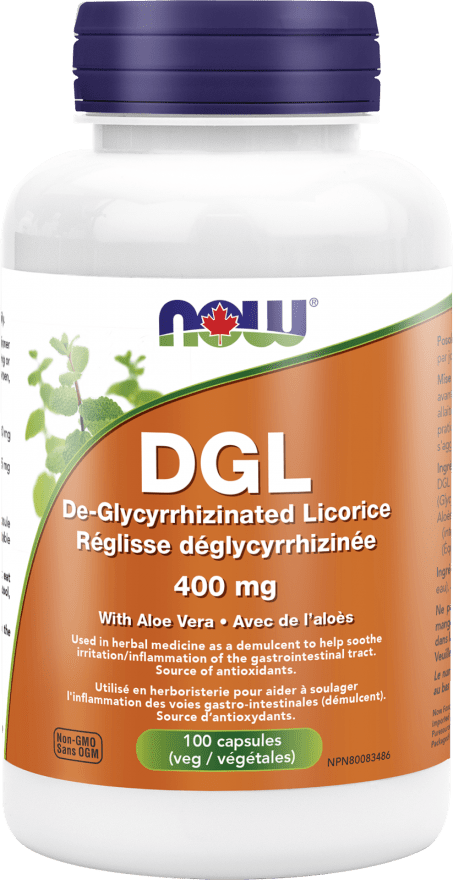 NOW DGL De-Glycyyrizinated Licorice with Aloe Vera 400 mg 100 VCaps Image 1