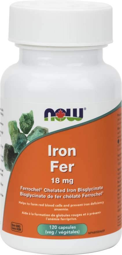 NOW Iron Bisglycinate 18 mg 120 Capsules Image 1