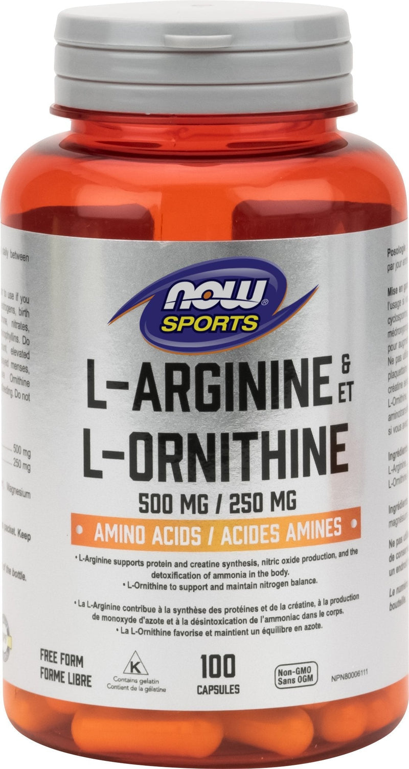 NOW L-Arginine 500 & Ornithine 250 mg 100 Capsules Image 1