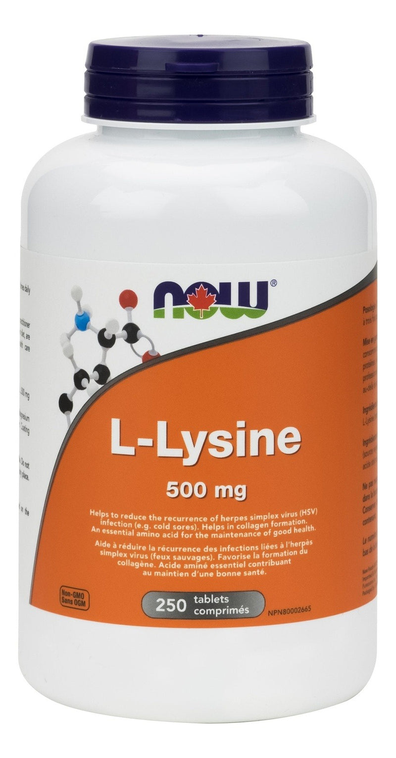 NOW L-Lysine 500 mg 250 Tablets Image 1
