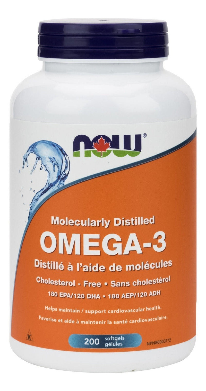 NOW Omega-3 Molecularly Distilled Cholesterol-Free 200 Softgels Image 1