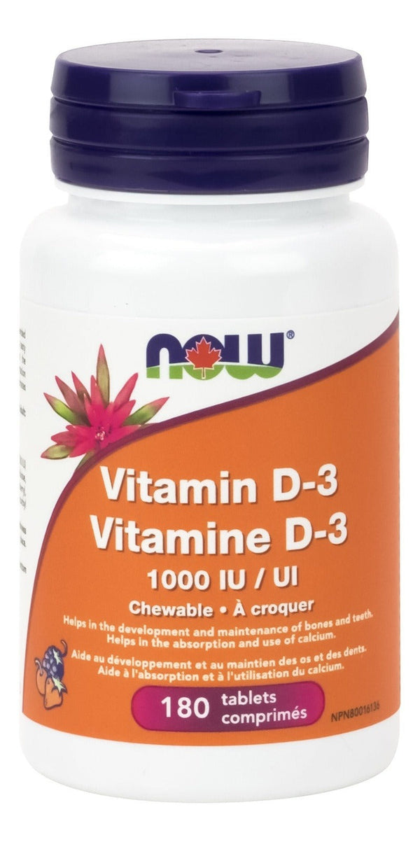 NOW Vitamin D3 1000 IU Chewable 180 Tablets Image 1