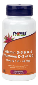 NOW Vitamin D-3 and K-2 120 VCaps Image 1